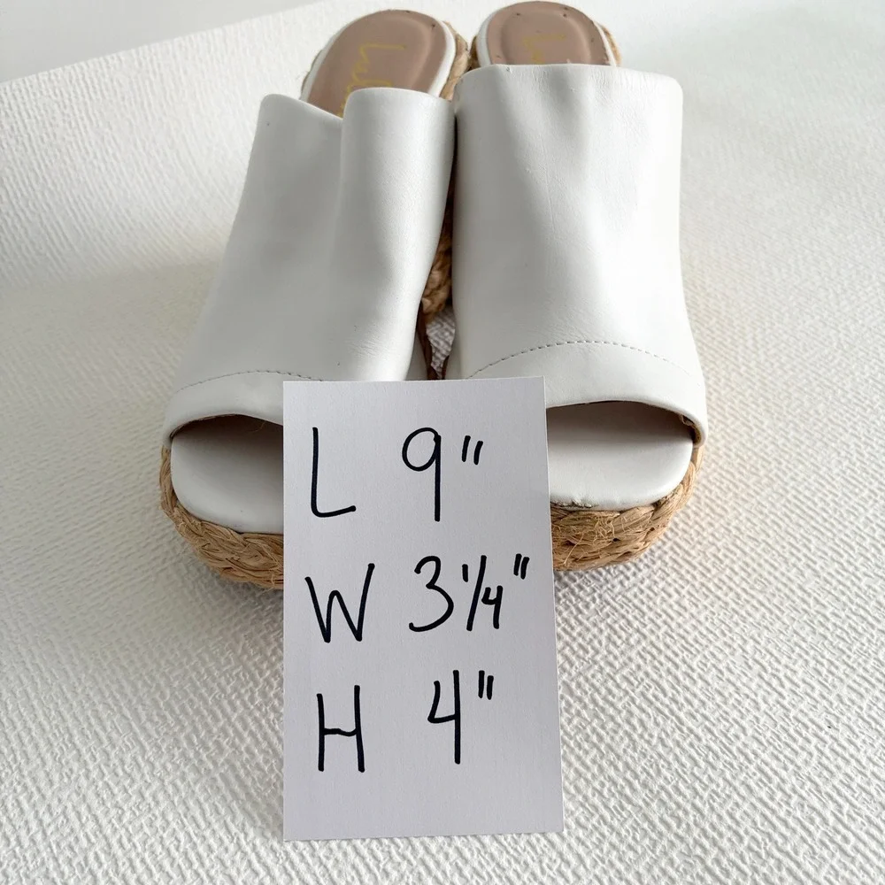 Lulus White Vegan Leather Straw Platform Block Heel Mules Sandals Size 7